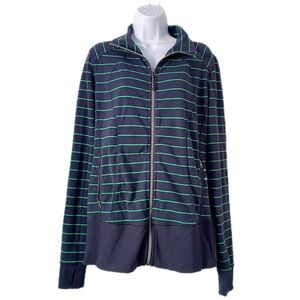 Lululemon Jacket Zip-Up Nice Asana Blue and Green Running Striped Size 10